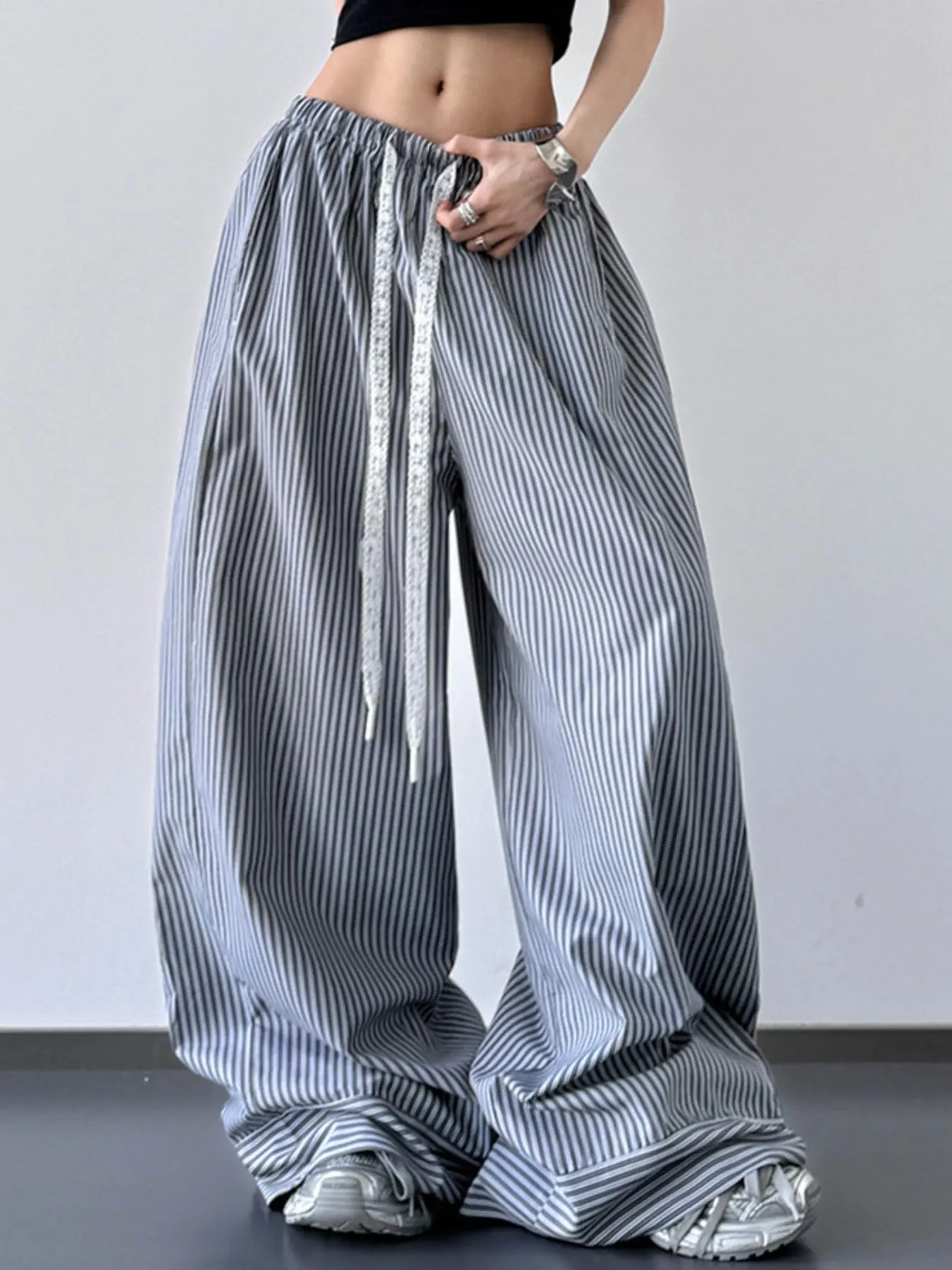 Striped Wide Leg Drawstring Pants
