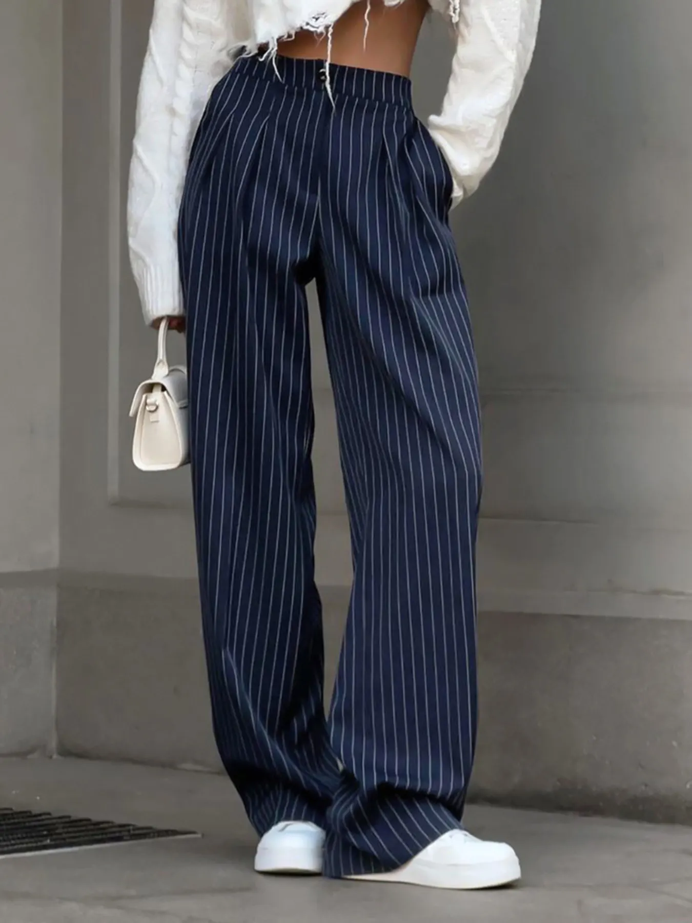 High-Waisted Pinstripe Wide-Leg Pants